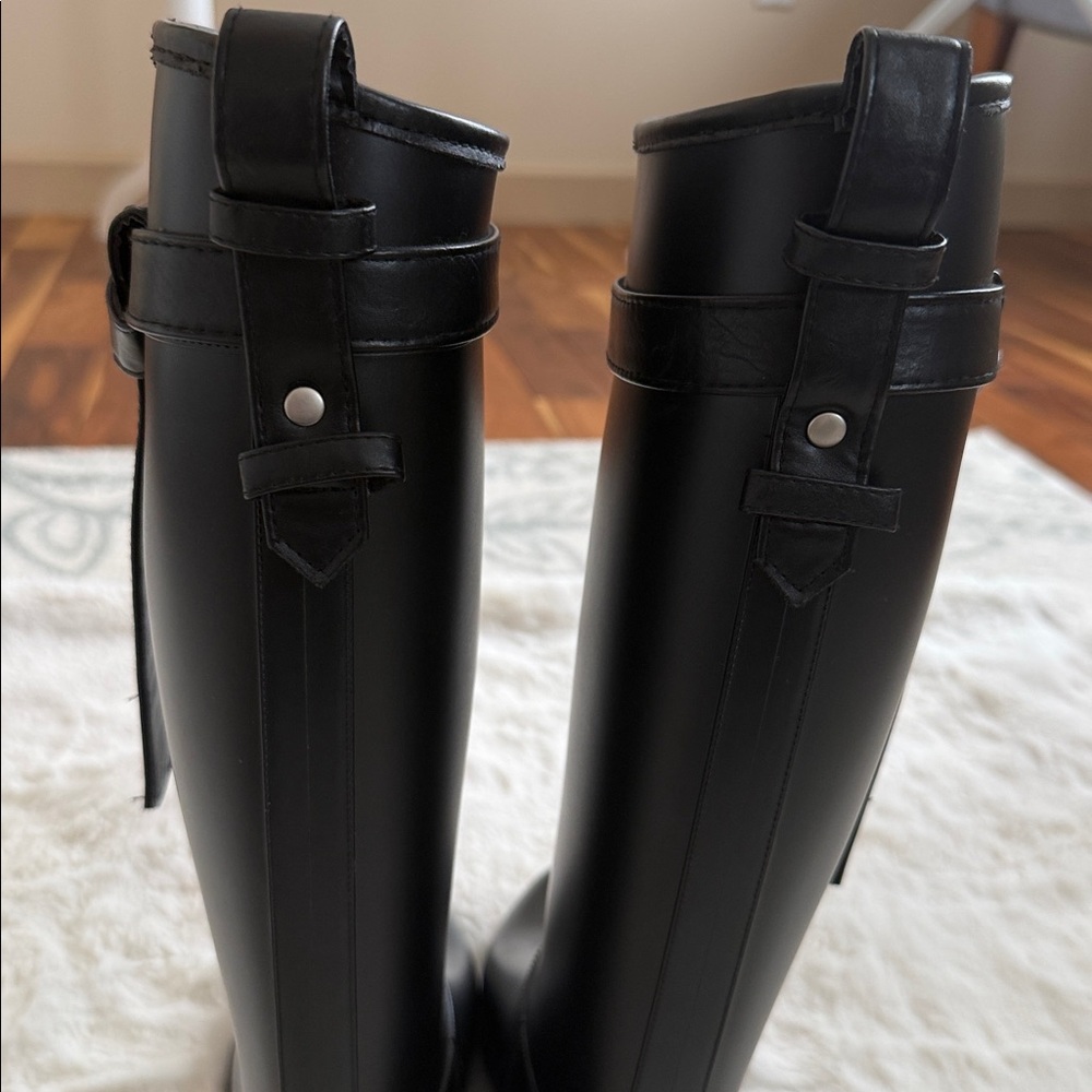 DIRTY LAUNDRY Black Buckle Rain Boots Size 8 Knee High Waterproof Equestrian - Picture 11 of 11